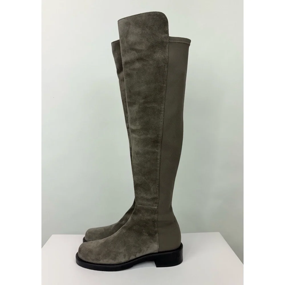 New Stuart Weitzman 5050 Bold Over The Knee Boot Grey Suede Sz 5.5